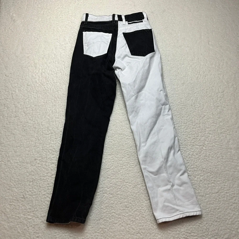 Revice Denim Jeans‎ Womens 24 Black White Yin Yang Split Leg High Rise Straight